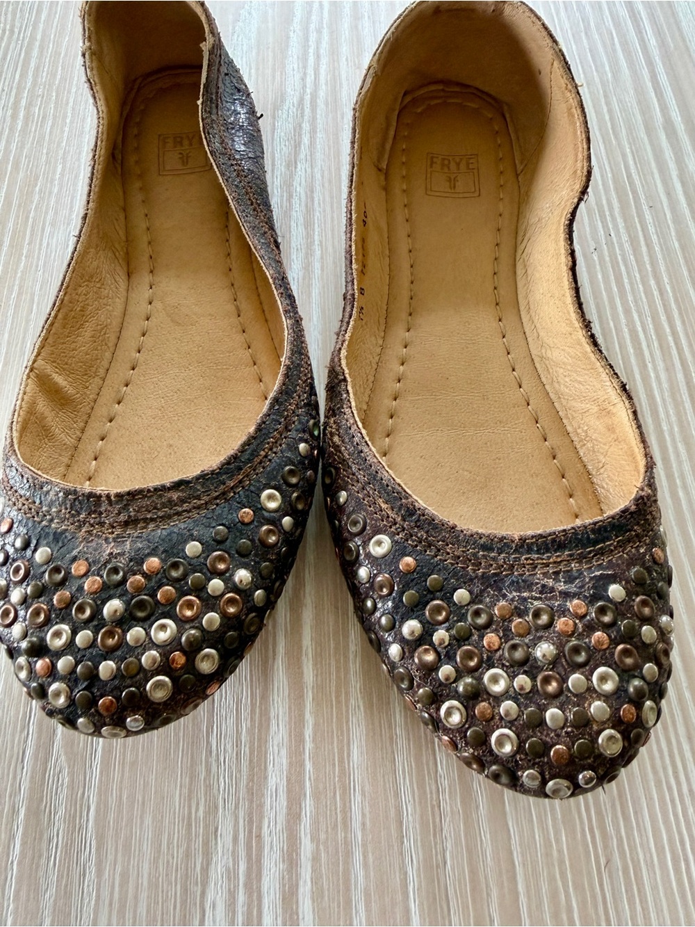 Frye Carson Women's Studded Leather Ballet Flats in Distressed Black
